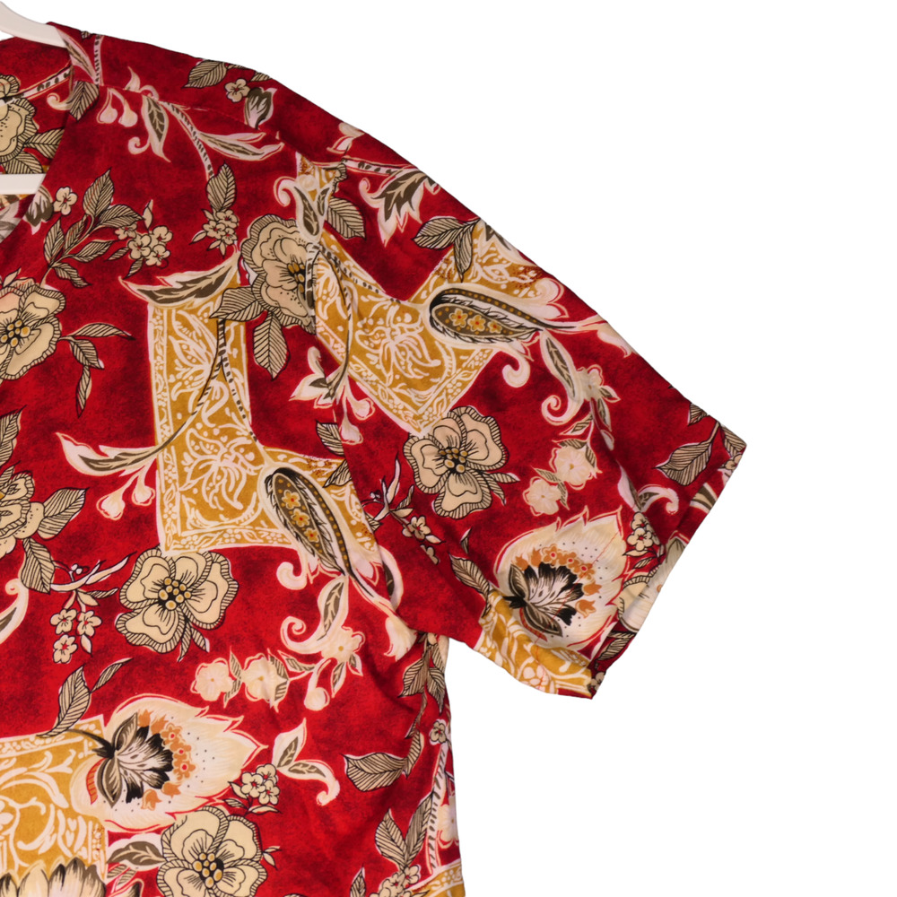 Vintage Maggie McNaughton Blouse Womens 16 Red Floral Collared Button Made USA - Picture 4 of 10